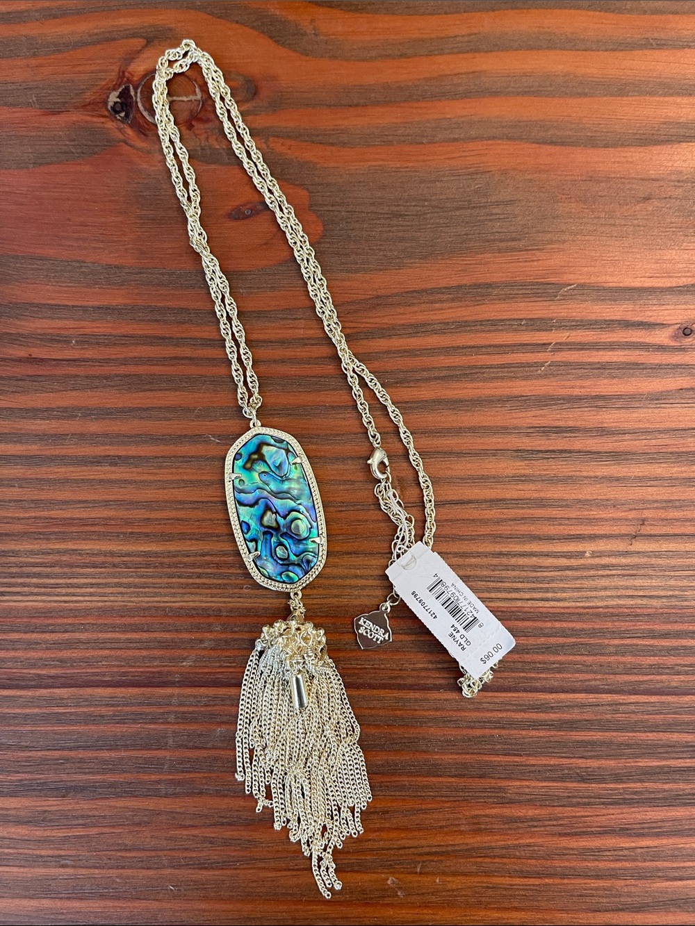 Kendra Scott Iridescent Abalone Tassel Necklace in Blue-Green